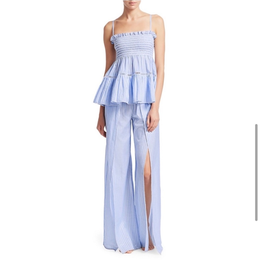 💔SOLD💔 Jonathan Simkhai Striped Cotton Split-Leg Fisherman Pants Blue M - Picture 4 of 4
